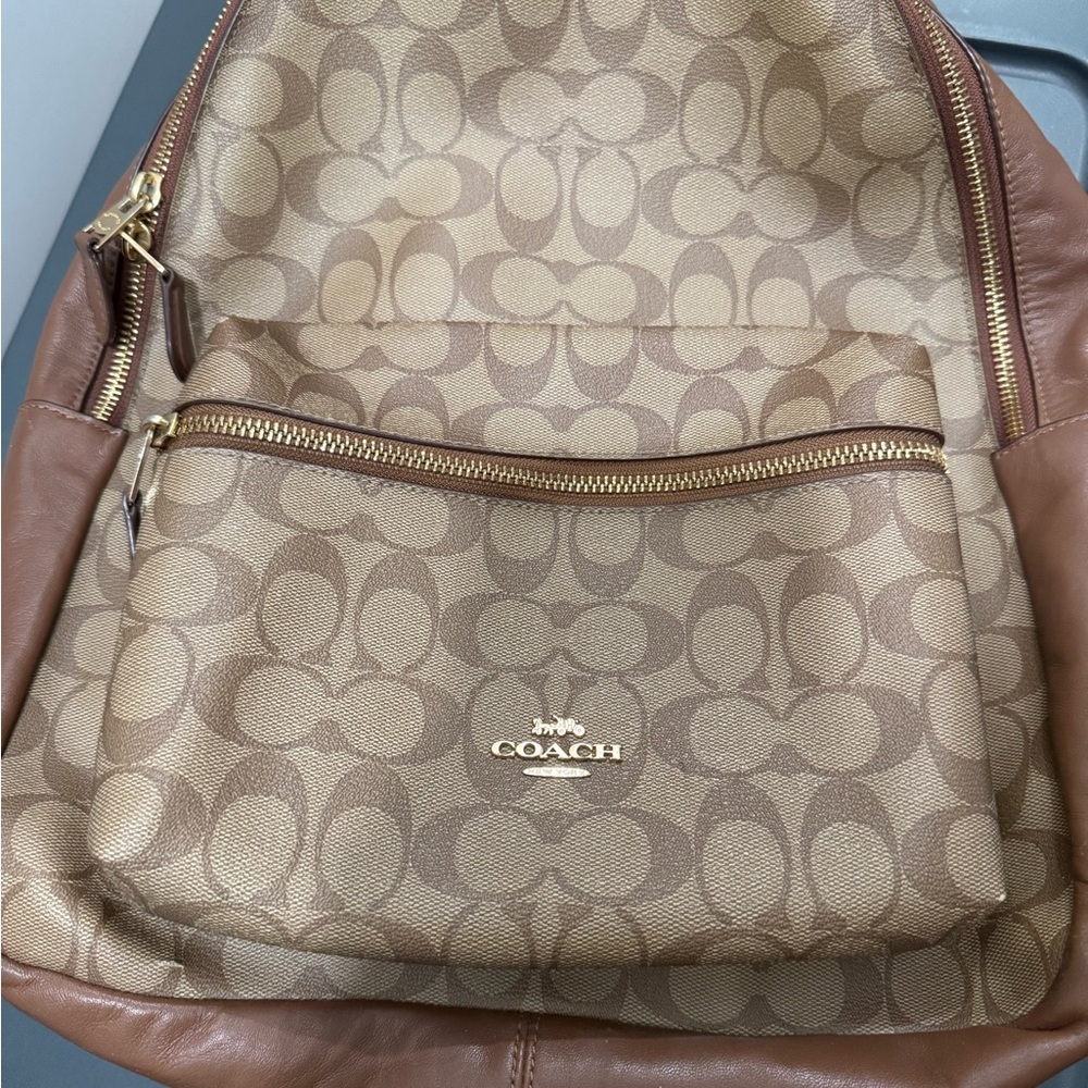 Coach Signature Tan and Brown Backpack